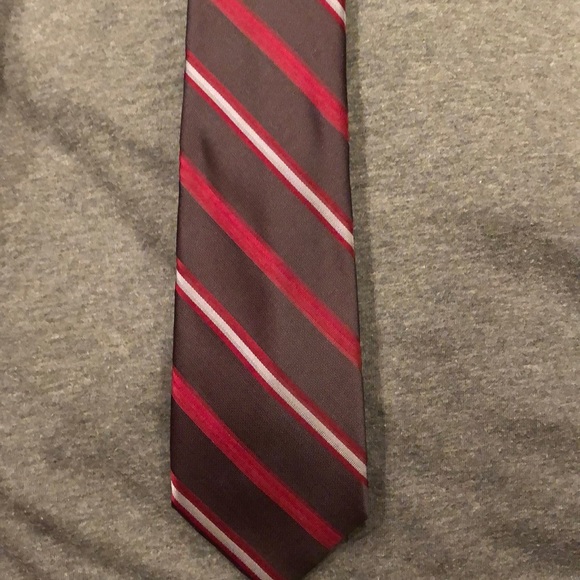 Calvin Klein striped tie, new with tags, Brown, cranberry, gray line - Picture 1 of 3
